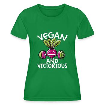 Vegane Und Siegreiche Lustige Pflanzliche Fitness - Frauen Funktions-T-Shirt - Kelly Green - Vorne - AI Model Female 172 dark (172cm)