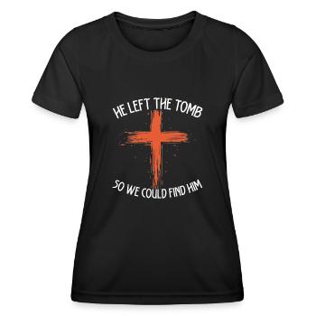 Er Verließ Das Grab, Damit Wir Ihn Zu Ostern - Frauen Funktions-T-Shirt - Schwarz - Vorne - AI Model Female 172 light (172cm)