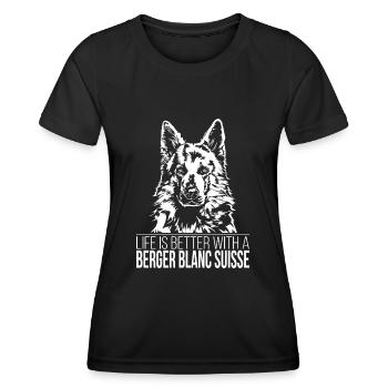 BERGER BLANC SUISSE Life is better dogs Wilsigns - Women's Functional T-Shirt - black - Front - AI Model Female 172 light (172cm)