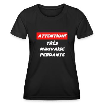 attention très mauvaise perdante - T-shirt sport Femme - noir - Devant - AI Model Female 172 light (172cm)