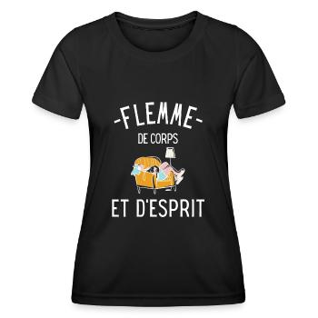 Flemme humour cadeau - T-shirt sport Femme - noir - Devant - AI Model Female 172 light (172cm)