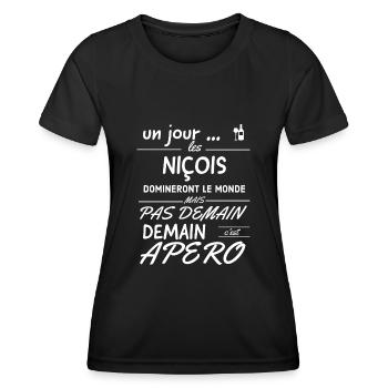 Un jour les NICOIS domineront le monde...apéro - T-shirt sport Femme - noir - Devant - AI Model Female 172 light (172cm)
