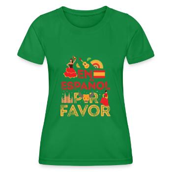 En Español Por Favor Spain Spanish Teacher Gift - Women's Functional T-Shirt - kelly green - Front - AI Model Female 172 dark (172cm)
