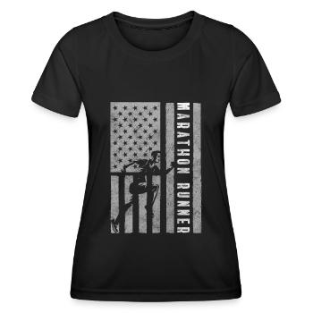 Marathon Schuhe Wettbewerb Lauftraining - Frauen Funktions-T-Shirt - Schwarz - Vorne - AI Model Female 172 light (172cm)