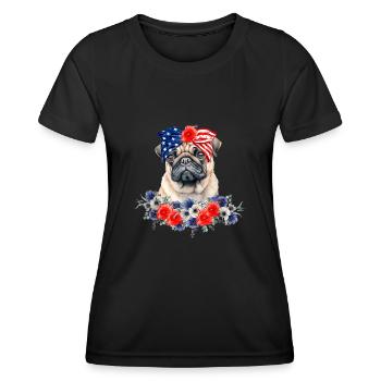 Mops Hundehalstuch Amerikanische Flagge 4. Juli - Frauen Funktions-T-Shirt - Schwarz - Vorne - AI Model Female 172 light (172cm)