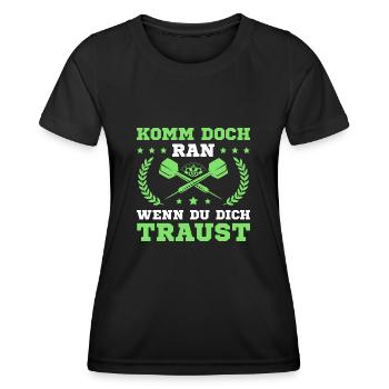 Dart Humor Komm doch ran Dartspieler - Frauen Funktions-T-Shirt - Schwarz - Vorne - AI Model Female 172 light (172cm)