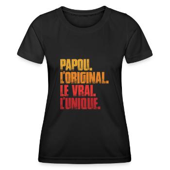 Papou L'original Le Vrai L'unique Cadeau - T-shirt sport Femme - noir - Devant - AI Model Female 172 light (172cm)