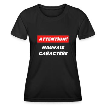 attention mauvais caractère - T-shirt sport Femme - noir - Devant - AI Model Female 172 light (172cm)