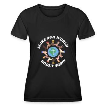 Rendez notre monde à nouveau pieux ! Chrétien mondial - T-shirt sport Femme - noir - Devant - AI Model Female 172 light (172cm)
