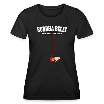 Bouddha ventre frotter ici pour avoir de la chance - T-shirt sport Femme - noir - Devant - AI Model Female 172 light (172cm)