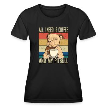 Le café et mon pitbull - T-shirt sport Femme - noir - Devant - AI Model Female 172 light (172cm)