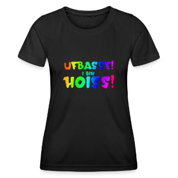 Uffbasse i bin Hoiss | Aufpassen ich bin Heiß - Frauen Funktions-T-Shirt - Schwarz - Vorne - AI Model Female 172 light (172cm)