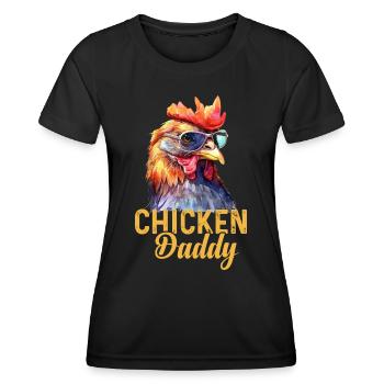 Un drôle de papa poulet avec des lunettes de soleil - T-shirt sport Femme - noir - Devant - AI Model Female 172 light (172cm)
