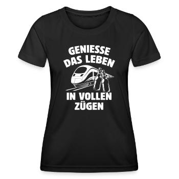 Genieße das Leben in vollen Zügen - Bierflasche - Frauen Funktions-T-Shirt - Schwarz - Vorne - AI Model Female 172 light (172cm)
