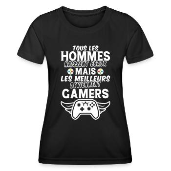 hommes naissent égaux meilleurs deviennent gamers - T-shirt sport Femme - noir - Devant - AI Model Female 172 light (172cm)