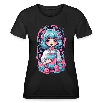 Anime Girl Kawaii gothique Milkshake Pastel Design - T-shirt sport Femme - noir - Devant - AI Model Female 172 light (172cm)