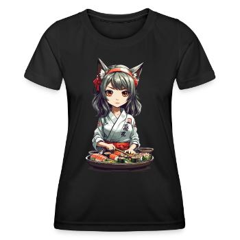 Kawaii Anime Sushi Girl mit Katzenohren Design - Frauen Funktions-T-Shirt - Schwarz - Vorne - AI Model Female 172 light (172cm)