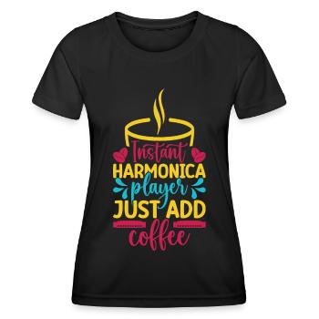 Funny Harmonica Player Instant Just Coffee - Frauen Funktions-T-Shirt - Schwarz - Vorne - AI Model Female 172 light (172cm)