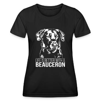 BEAUCERON la vie est meilleure chien en disant chien Wilsigns - T-shirt sport Femme - noir - Devant - AI Model Female 172 light (172cm)