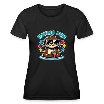Funny sea otter in sunglasses refreshes himself - Women's Functional T-Shirt - black - Front - AI Model Female 172 light (172cm)