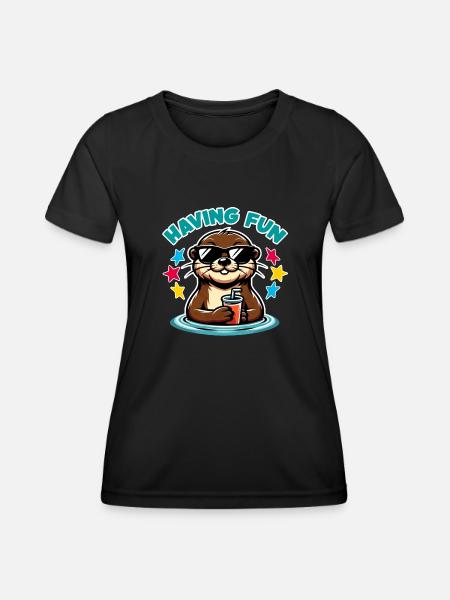 Lustiger Seeotter mit Sonnenbrille erfrischt sich - Frauen Funktions-T-Shirt - Schwarz