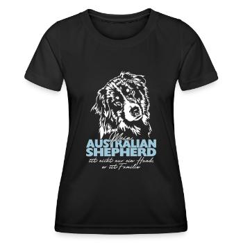 My AUSTRALIAN SHEPHERD is family Wilsigns dog - Women's Functional T-Shirt - black - Front - AI Model Female 172 light (172cm)