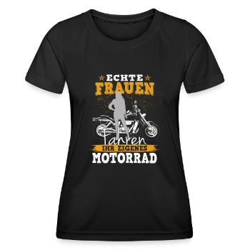 Echte Frauen fahren ihr eigenes Motorrad - Frauen Funktions-T-Shirt - Schwarz - Vorne - AI Model Female 172 light (172cm)