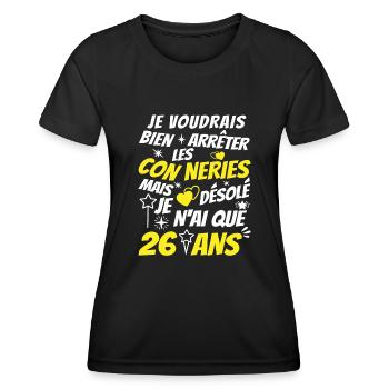 connerie 26 ans / humour anniversaire 26 ans - T-shirt sport Femme - noir - Devant - AI Model Female 172 light (172cm)