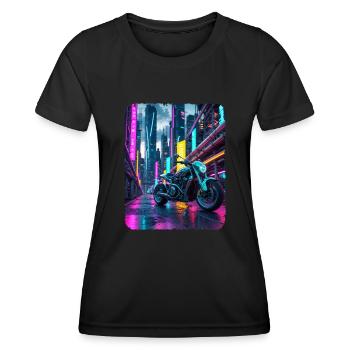 Chrom Motorrad in Neon City - Frauen Funktions-T-Shirt - Schwarz - Vorne - AI Model Female 172 light (172cm)