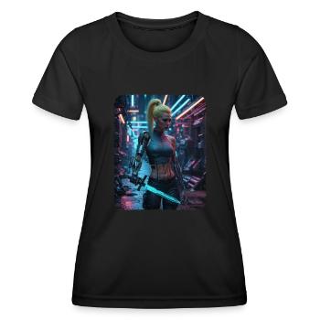 Cyberpunk Frauen Kriegerin - Frauen Funktions-T-Shirt - Schwarz - Vorne - AI Model Female 172 light (172cm)