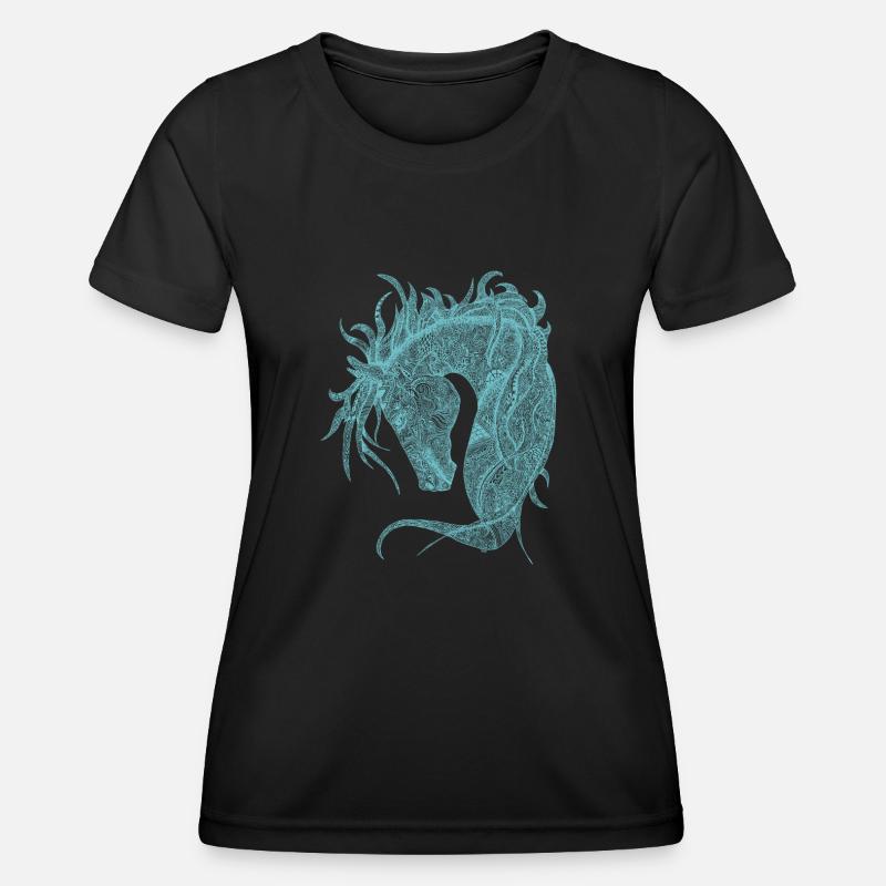 Horses Head Zentangle Turquoise - Women's Functional T-Shirt - black