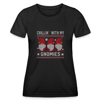 Chilling With My Gnomies, Geschenkidee für Weihnac - Frauen Funktions-T-Shirt - Schwarz - Vorne - AI Model Female 172 light (172cm)