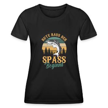 Rute raus der spass beginnt angeln Angel Fisch - Frauen Funktions-T-Shirt - Schwarz - Vorne - AI Model Female 172 light (172cm)