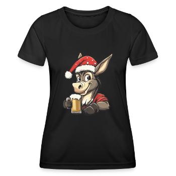 Donkey Christmas Beer Funny - Women's Functional T-Shirt - black - Front - AI Model Female 172 light (172cm)
