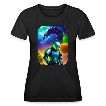 Astronaut with alien dragon in space - Women's Functional T-Shirt - black - Front - AI Model Female 172 light (172cm)