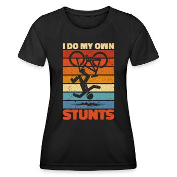 I Do My Own Stunts - Lustiges Tollpatsch Geschenk - Frauen Funktions-T-Shirt - Schwarz - Vorne - AI Model Female 172 light (172cm)
