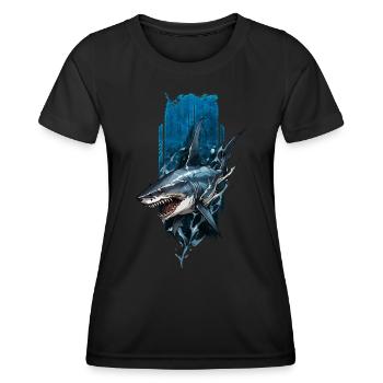 Grimmiges Hai-Design: Tiefblauer Räuber - Frauen Funktions-T-Shirt - Schwarz - Vorne - AI Model Female 172 light (172cm)