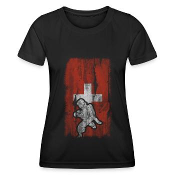 Drapeau suisse et ponts coupe-feu - - T-shirt sport Femme - noir - Devant - AI Model Female 172 light (172cm)