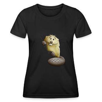 Cool Cartoon Rodent Funny Beaver - Women's Functional T-Shirt - black - Front - AI Model Female 172 light (172cm)