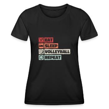 Eat Sleep Volleyball Repeat Sports Club Retro - Women's Functional T-Shirt - black - Front - AI Model Female 172 light (172cm)