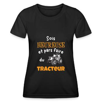 Sois heureuse et pars faire du tracteur cadeau - T-shirt sport Femme - noir - Devant - AI Model Female 172 light (172cm)