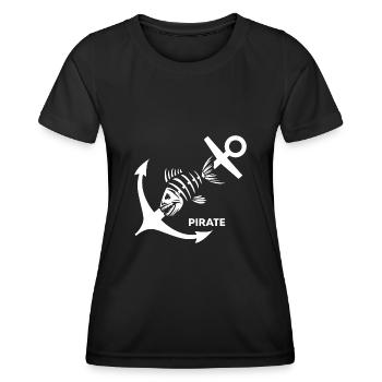 Capitaine ahoy pirate « ancre levée » maître d’équipage - T-shirt sport Femme - noir - Devant - AI Model Female 172 light (172cm)