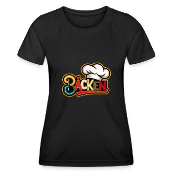 Backen mein Hobby - buntes Bäckermotiv - Frauen Funktions-T-Shirt - Schwarz - Vorne - AI Model Female 172 light (172cm)
