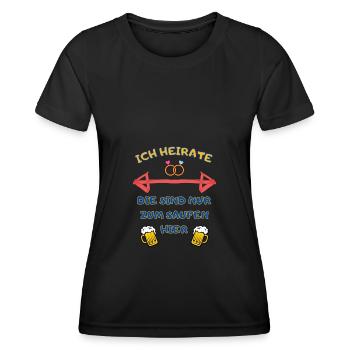 Ich heirate, die sind nur zum Saufen hier - Frauen Funktions-T-Shirt - Schwarz - Vorne - AI Model Female 172 light (172cm)