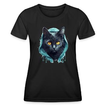 Katzenkopf Schwarze Katze Bombay Happy Cat Katzen - Frauen Funktions-T-Shirt - Schwarz - Vorne - AI Model Female 172 light (172cm)