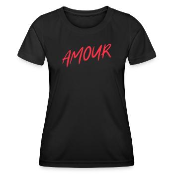 "Amour" rot, Design T-Shirt - Frauen Funktions-T-Shirt - Schwarz - Vorne - AI Model Female 172 light (172cm)