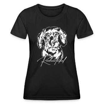Rauhaarteckel Portrait Hunde Hund Wilsigns - Frauen Funktions-T-Shirt - Schwarz - Vorne - AI Model Female 172 light (172cm)