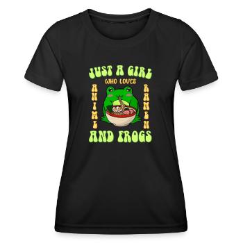 Nur ein Mädchen was Anime Ramen und Frösche liebt - Frauen Funktions-T-Shirt - Schwarz - Vorne - AI Model Female 172 light (172cm)