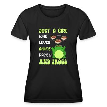 Nur ein Mädchen was Anime Ramen und Frösche liebt - Frauen Funktions-T-Shirt - Schwarz - Vorne - AI Model Female 172 light (172cm)