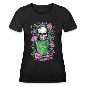 Gothic Skull mit Gift Cocktail Halloween Design - Frauen Funktions-T-Shirt - Schwarz - Vorne - AI Model Female 172 light (172cm)